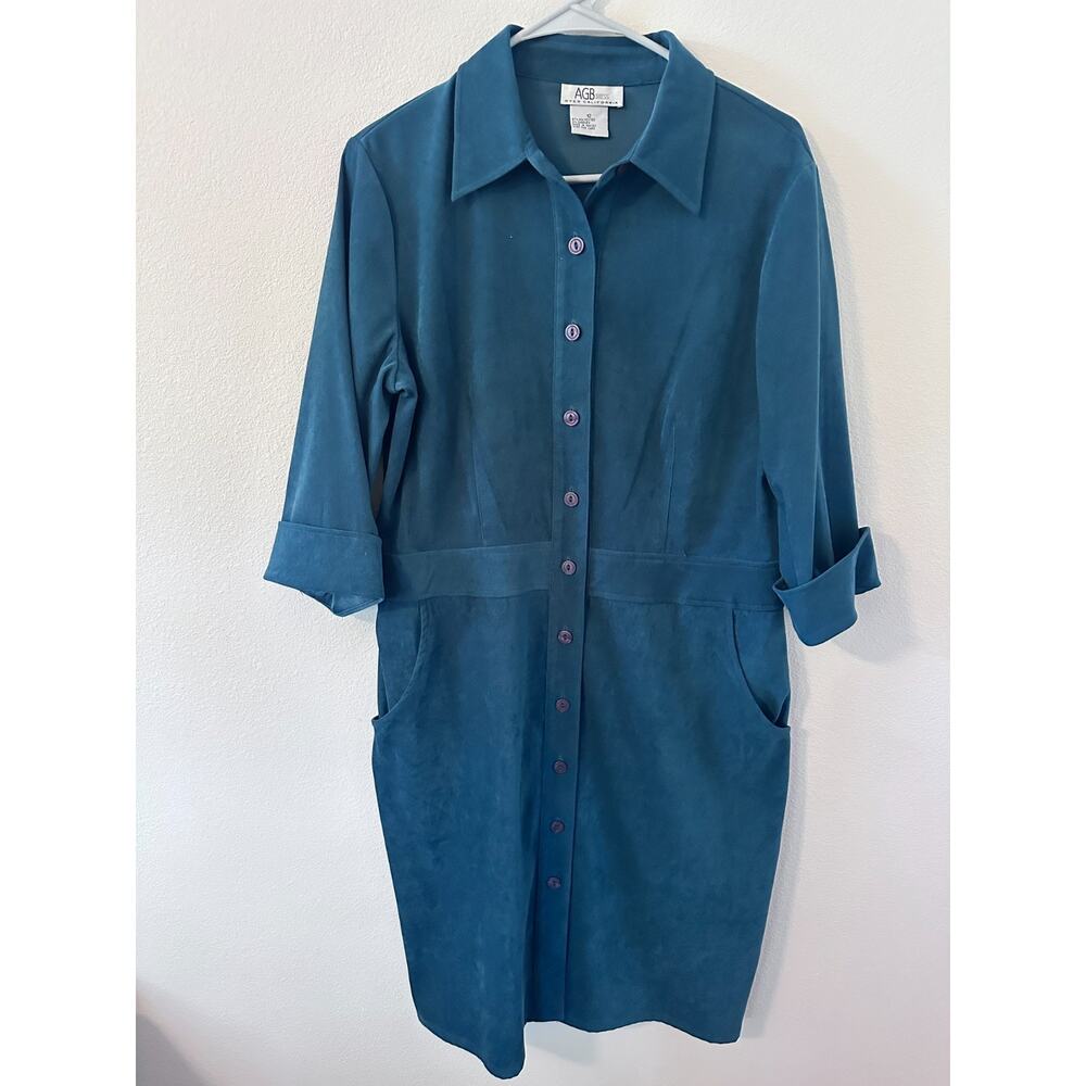 Vintage AGB womens dress size 12 blue green long sleeve button up preppy classic